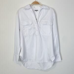 Madewell Utility Long-Sleeve‎ Popover Shirt Eyelet White XS NS410 Casual Work